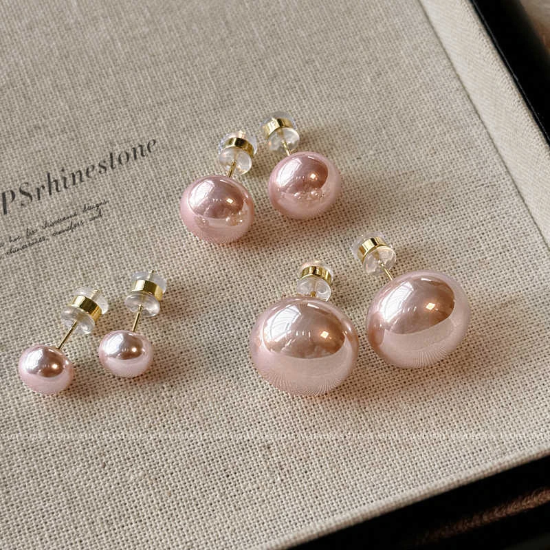 合金耳饰 樱花粉馒头珠珠耳钉女设计气质高级感耳环小众独特耳饰