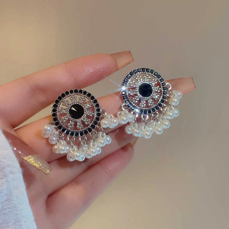 合金仿珍珠耳饰 苗族耳环女轻奢小众气质耳钉复古民族风气质耳饰