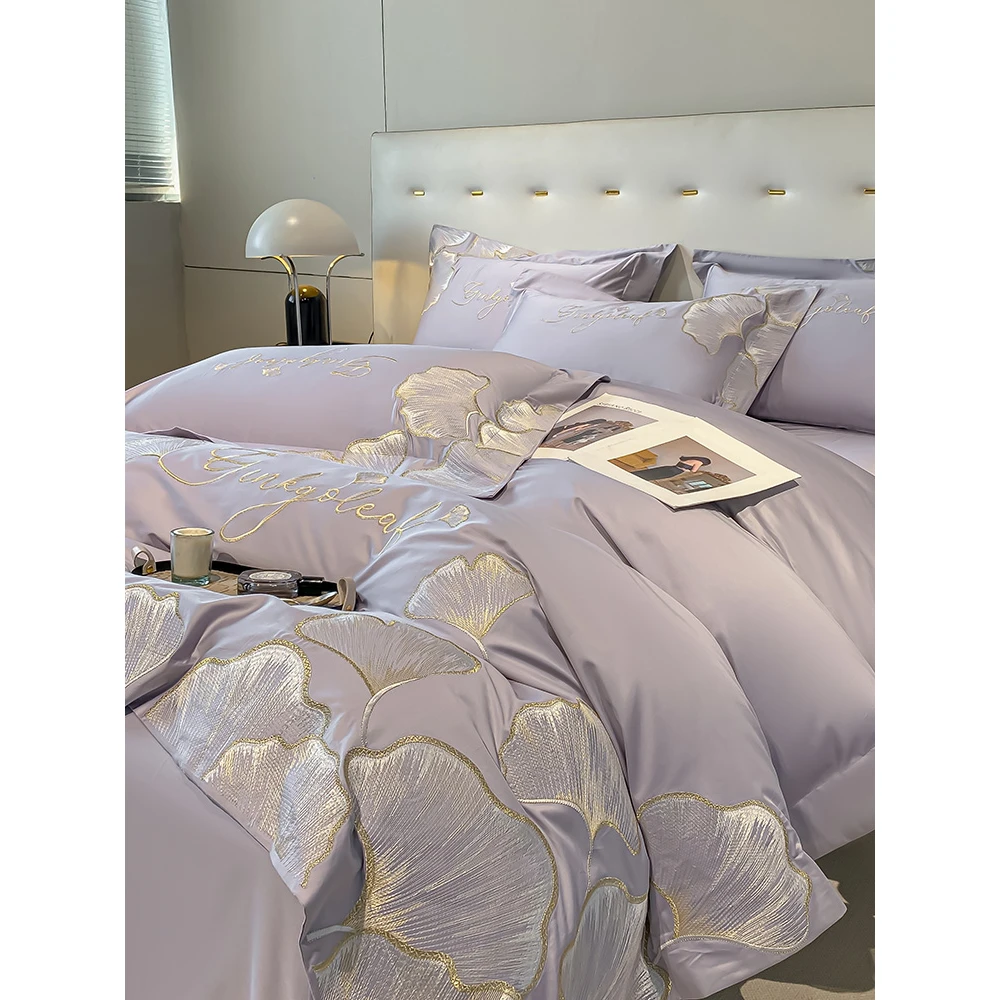 水星高端适用家纺家纺件套全棉刺绣长绒棉2024新款被套纯棉床单床