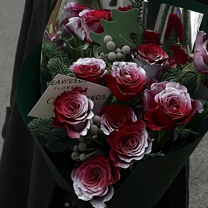 新款喷雪仿真落雪氛围感DIY玫瑰花束装饰花店用品材料