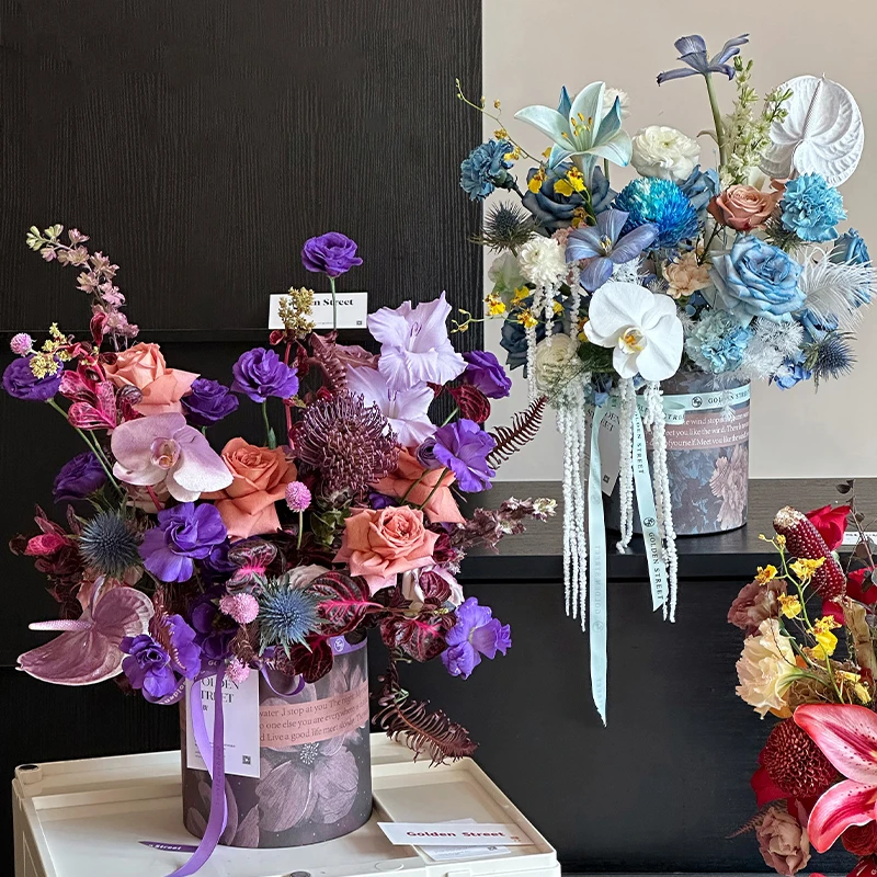 中式古典暗香抱抱桶玫瑰鲜花DIY材料复古花卉高级感小圆桶