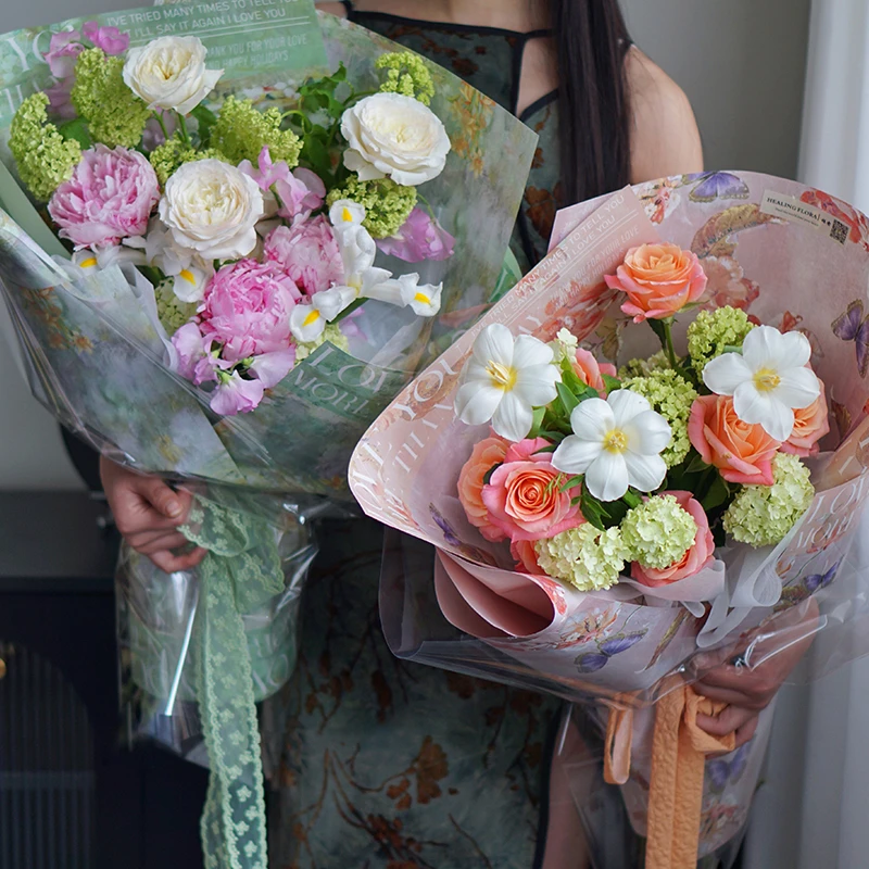 新款油画风花束礼物礼品包装纸材料批高级感鲜花店专用加厚包花纸