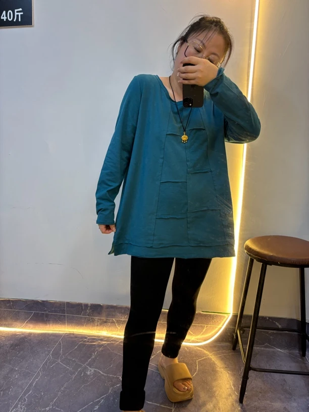 086款原单三色好货拼接纯色休闲早秋款个性显瘦时尚气质宽松棉T