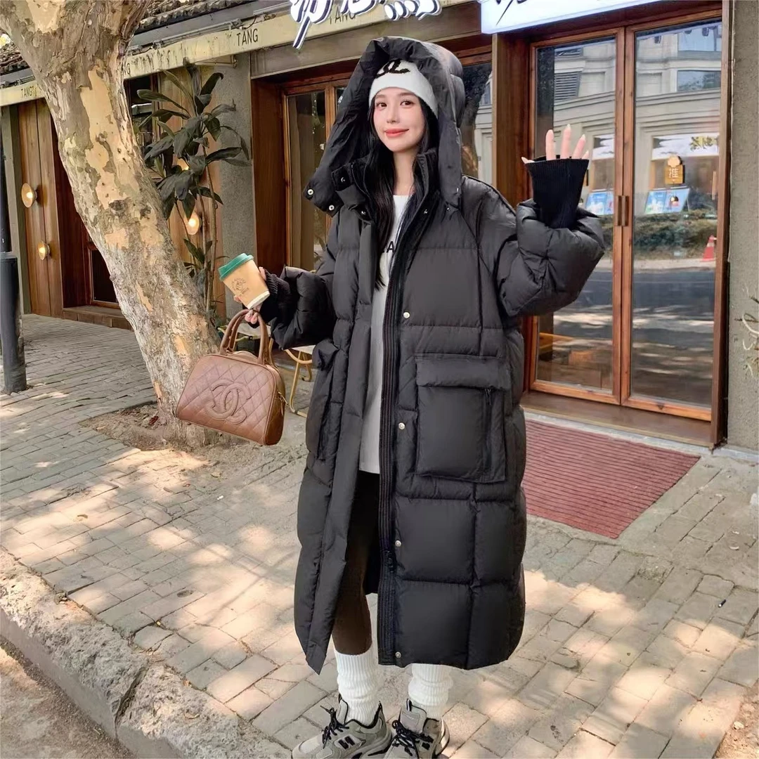 2024大口袋时尚百搭大被子羽绒服泡芙连帽长款时尚外套加厚(芒妮）