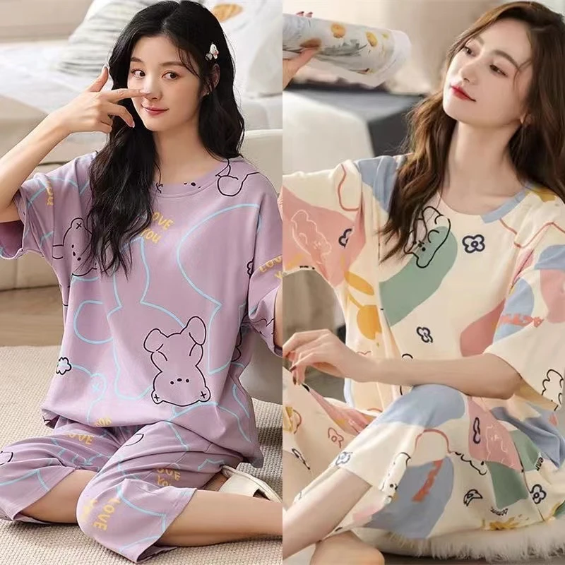 睡衣女夏季短袖夏天2025新款爆款卡通宽松大码套头可外穿家居服T