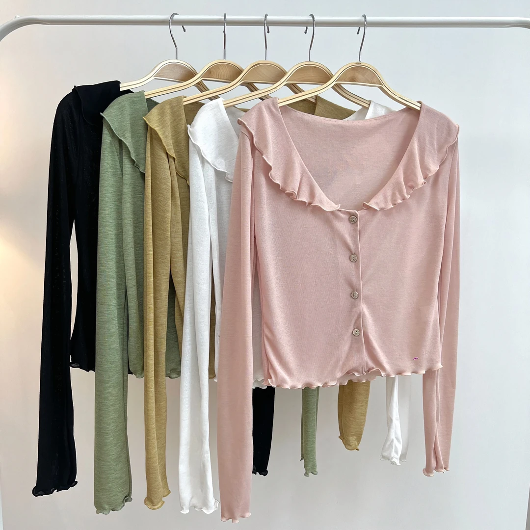 MCREAM SHO夏季新款纯欲荷叶边防晒开衫女外套外搭空调衫仙女上衣