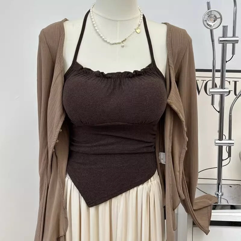 MCREAM SHO秋冬磨毛吊带内搭自带胸垫外扩挂脖肚兜背心修身打底女