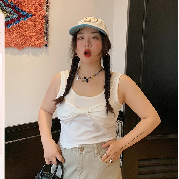 Dazi金大支纯欲因子蝴蝶结假两件套吊带女上衣0630/0331