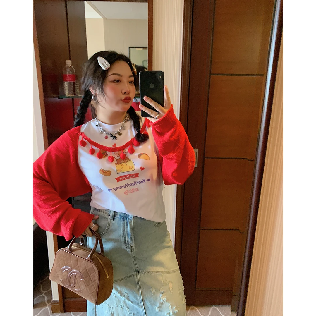 Dazi金大支  叠穿加分项 球球披肩女上衣2514/0365韩版