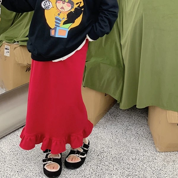 Dazi金大支 荷叶边后开叉半身裙（黑/红/灰）1101/1974韩系