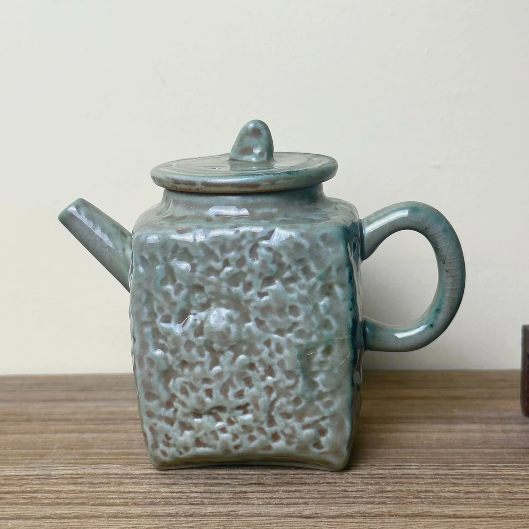 【青苔釉】中灰泥四方壶.6703.中式复古茶壶家用办公泡茶器创意茶具