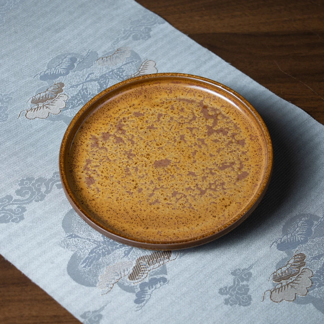 【境悟器】黄金釉壶承.1440.中式禅意防溅水壶承复古摆件配件.BL