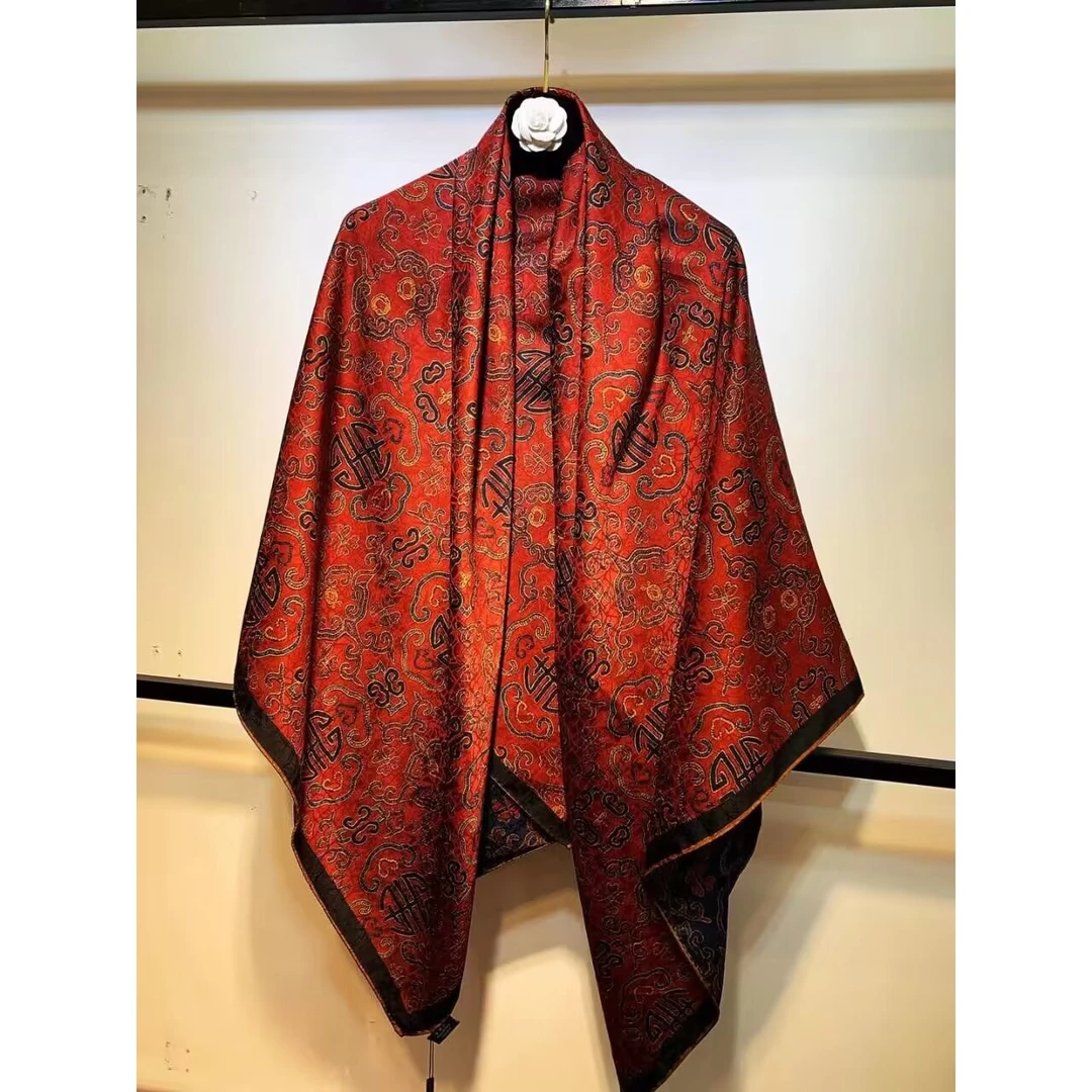 【万寿图】140x140香云花萝丝巾双面双花时尚百搭气质披肩专属