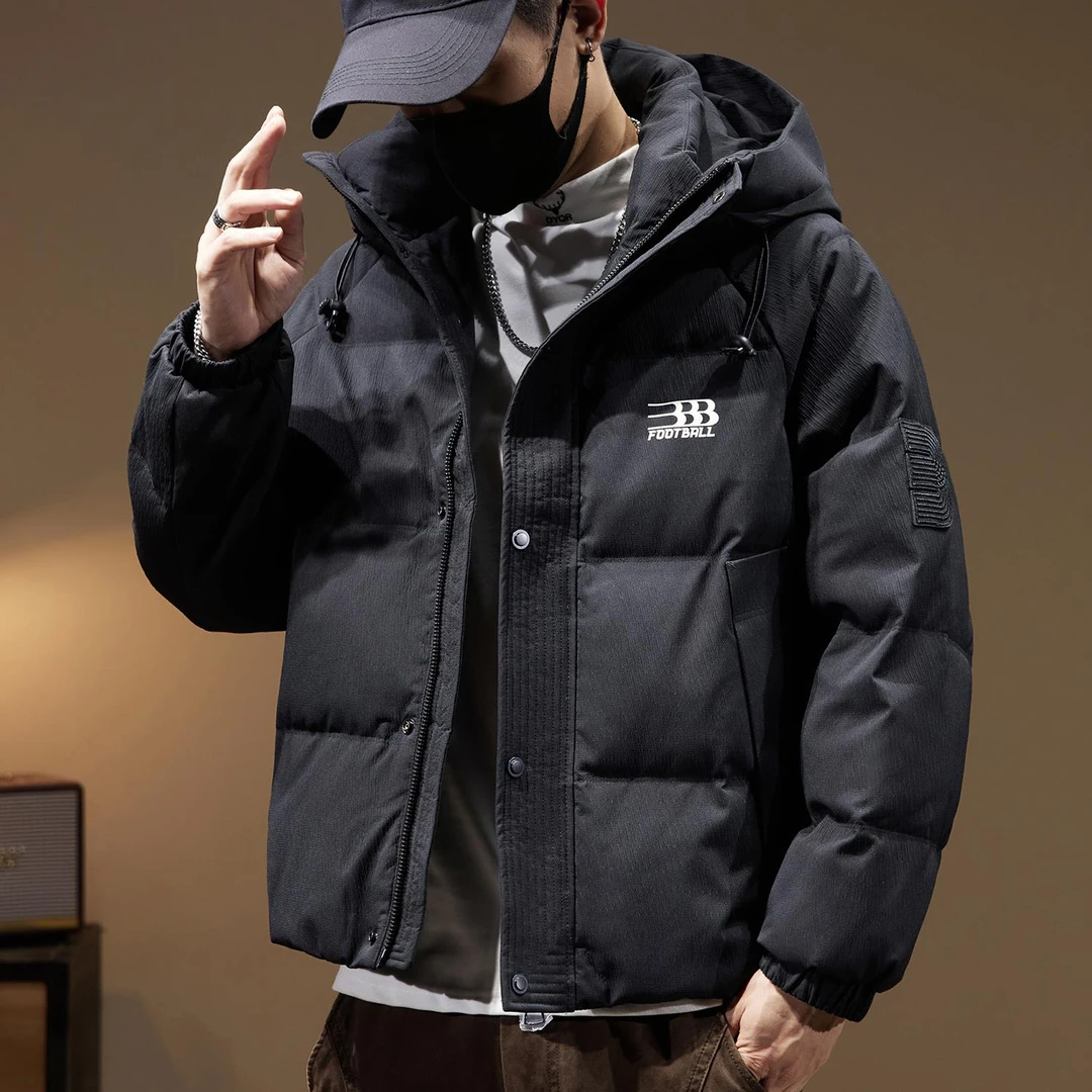 白鸭绒羽绒服男冬季加厚保暖连帽面包服男士防风潮牌大码工装外套