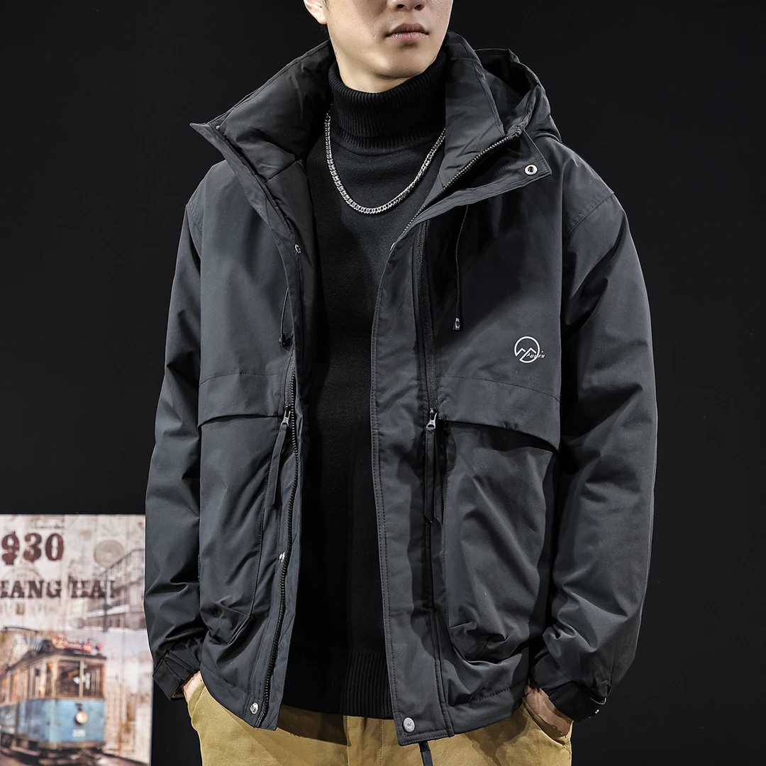 冬季保暖90白鸭绒羽绒服男连帽潮牌宽松大码加肥加大男士工装外套