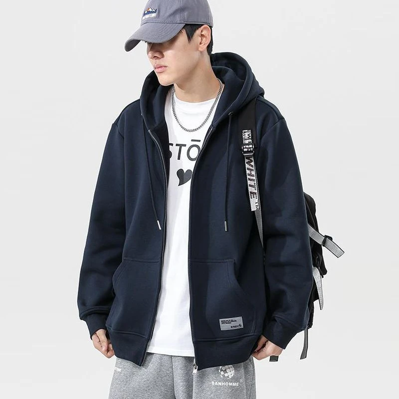 秋季潮牌拉链开衫连帽卫衣男宽松大码加肥加大秋冬款运动加绒外套