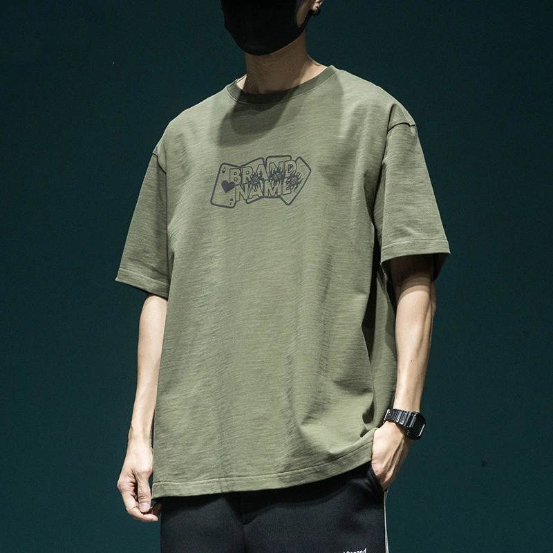 夏季新款300克竹节纯棉重磅短袖t恤男宽松加肥加大码半袖男士体恤