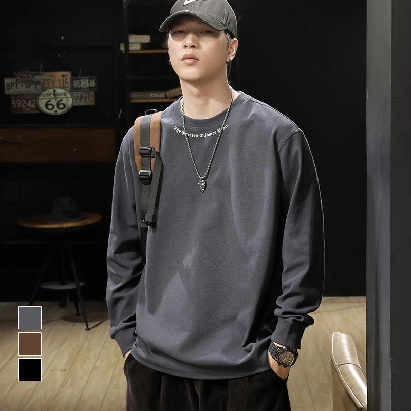 秋季300g重磅潮牌刺绣长袖t恤男宽松大码春秋款美式男士圆领卫衣