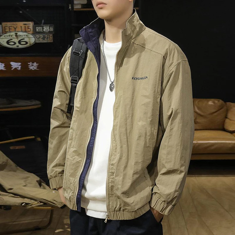 秋季冲锋衣男款春秋潮牌宽松休闲外套男士立领户外防风工装夹克男