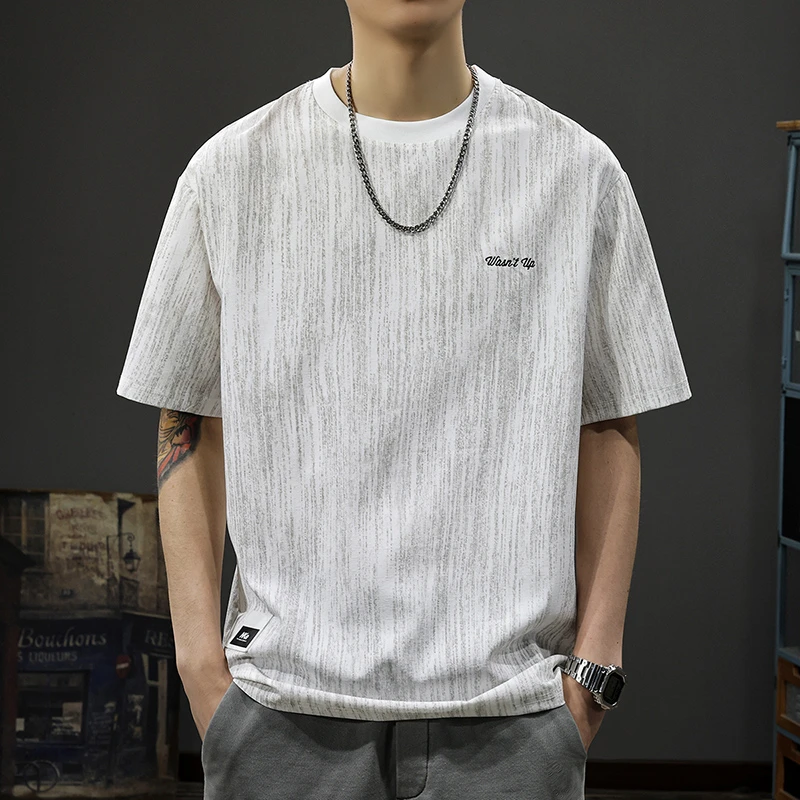 夏季薄款冰丝凉感速干短袖T恤男宽松大码刺绣运动休闲体恤上衣男t