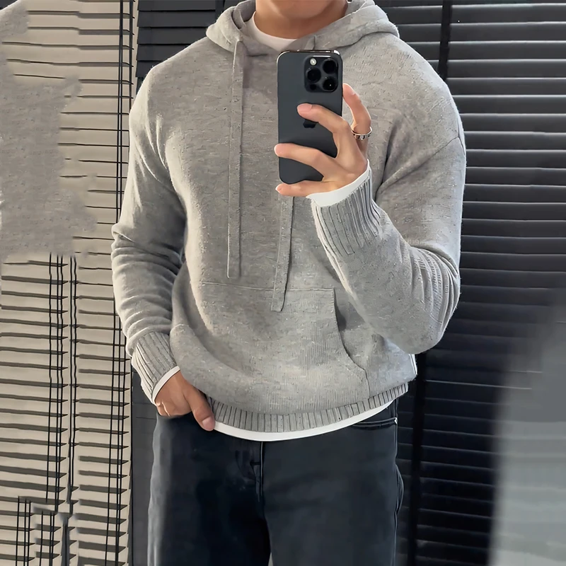 2025冬季新款连帽保暖衫上衣男款潮牌休闲时尚百搭简约时尚毛衣服