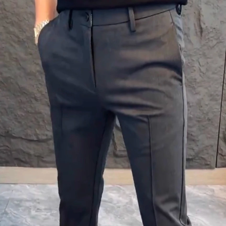 夏季新款小脚西裤男士高品质百搭商务轻奢休闲裤外穿修身开叉裤子