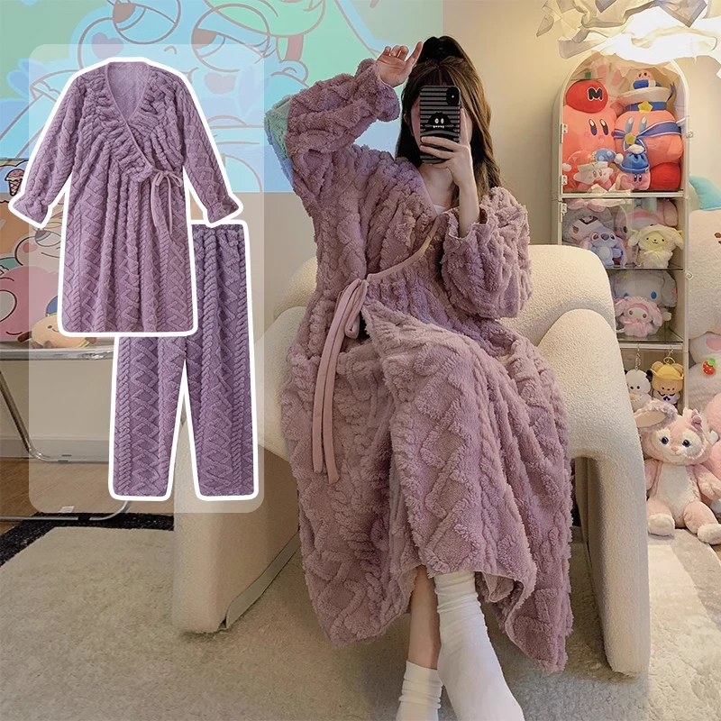 珊瑚绒睡袍女秋冬季长款2023年新款加厚睡衣法兰绒冬天浴袍家居服