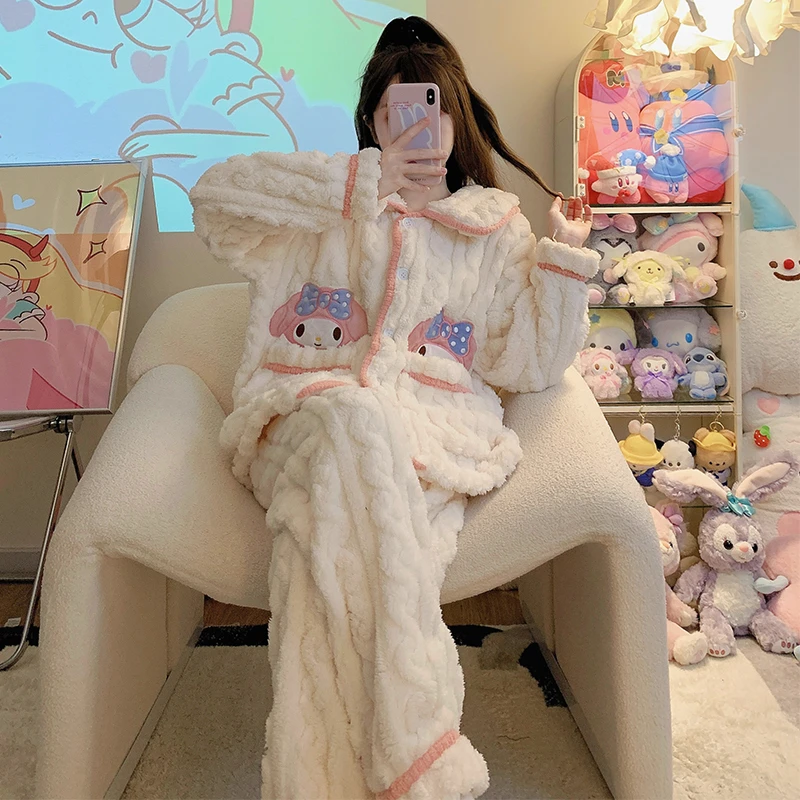 珊瑚绒睡衣女冬季加厚加绒2023年新款法兰绒秋冬款保暖家居服套装