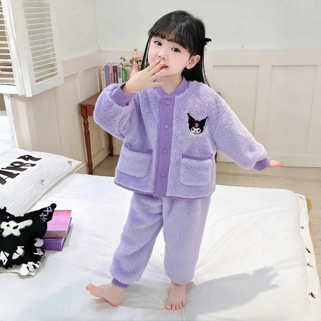 女童卡通珊瑚绒睡衣秋冬款美乐蒂宝宝法兰绒家居服可爱洋气套装潮