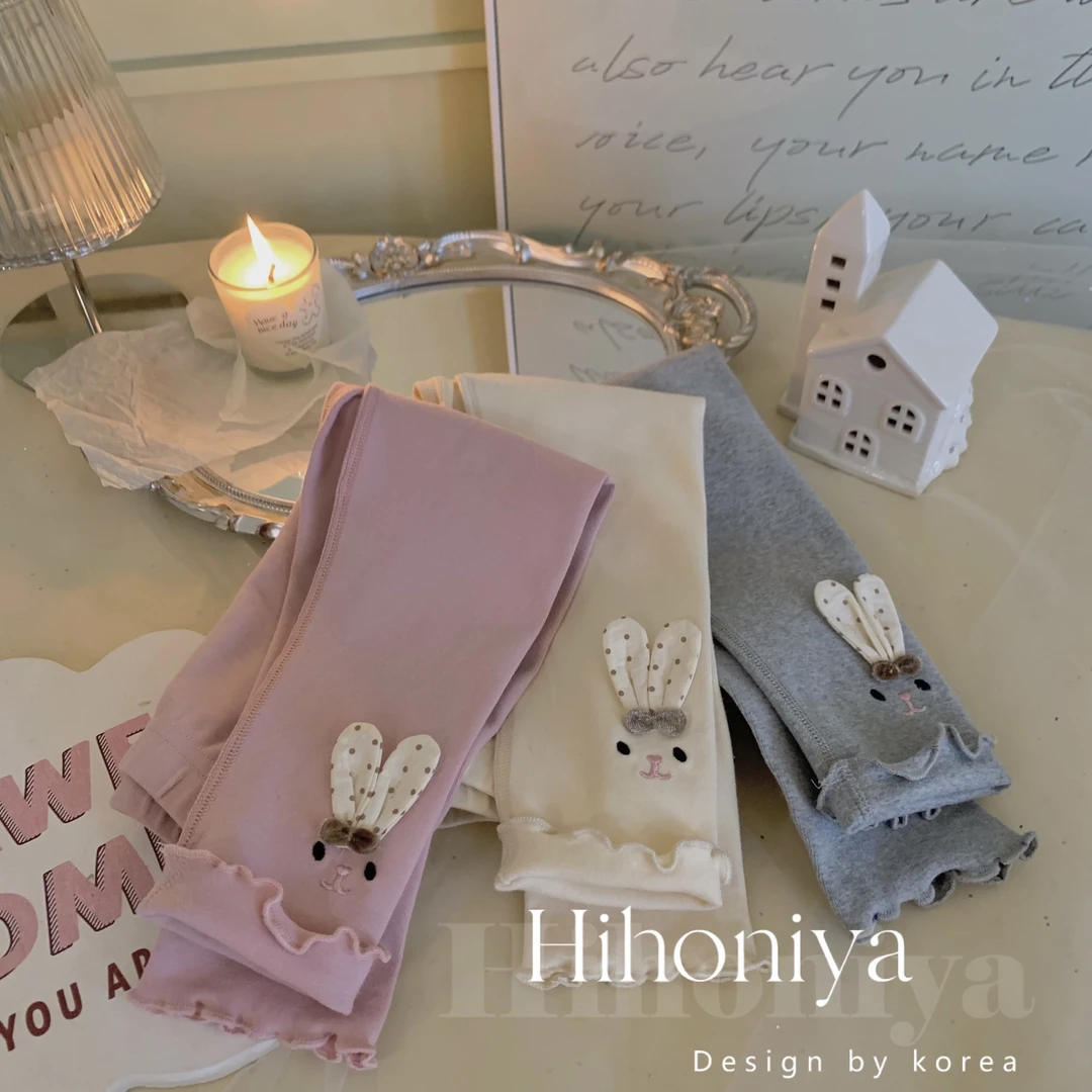 xian【木耳兔】三Hihoniya~2024秋冬新款女童小兔子绣花韩版打底裤