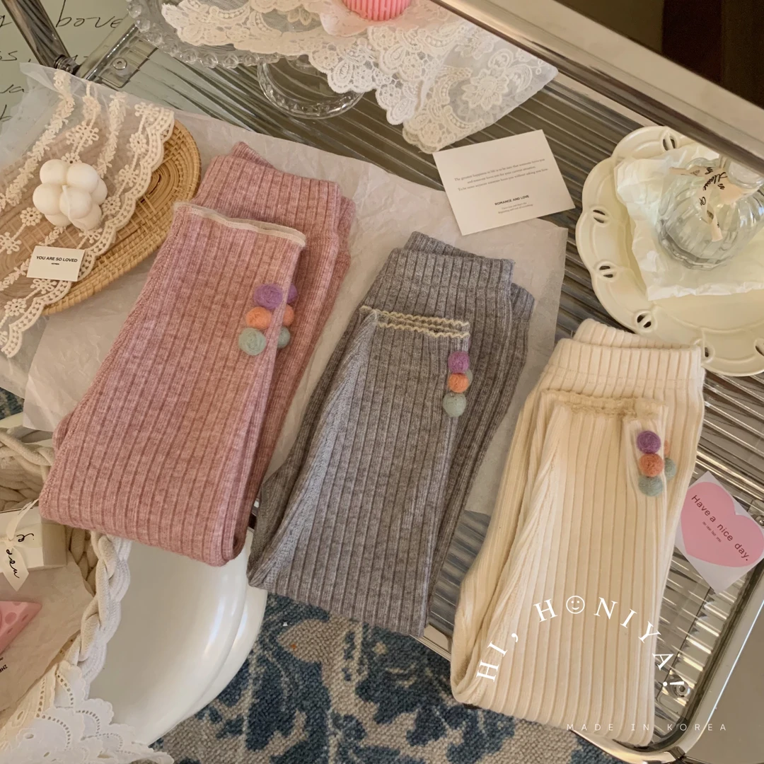 xian【糖葫芦】Hihoniya~2023秋冬三色彩色毛球加绒打底裤韩版童装