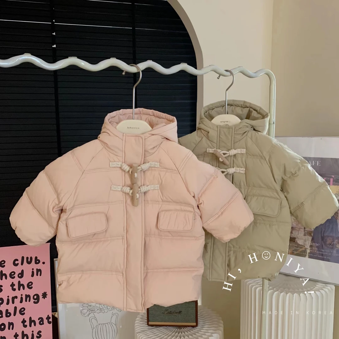 现【大被子】Hihoniya~2023牛角扣纯色连帽亲子羽绒服韩版童装