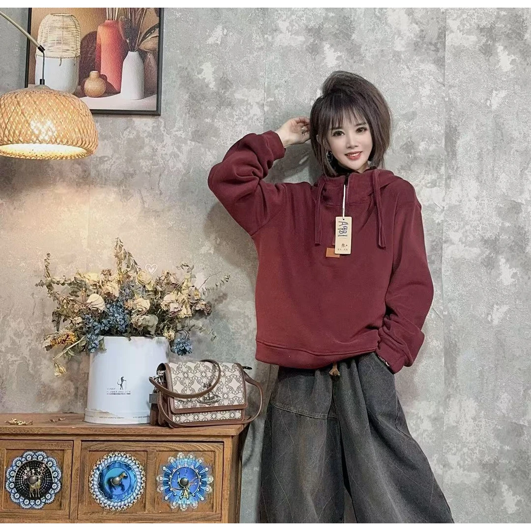 【沐木流浪记】（遐想）秋冬纯色连帽卫衣z a981