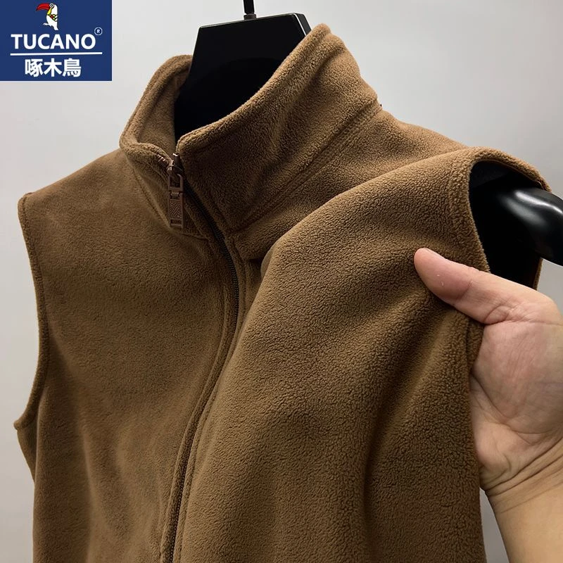 摇粒绒立领马甲男拉链秋冬季加绒加厚双面奥粒绒无袖开衫外套背心
