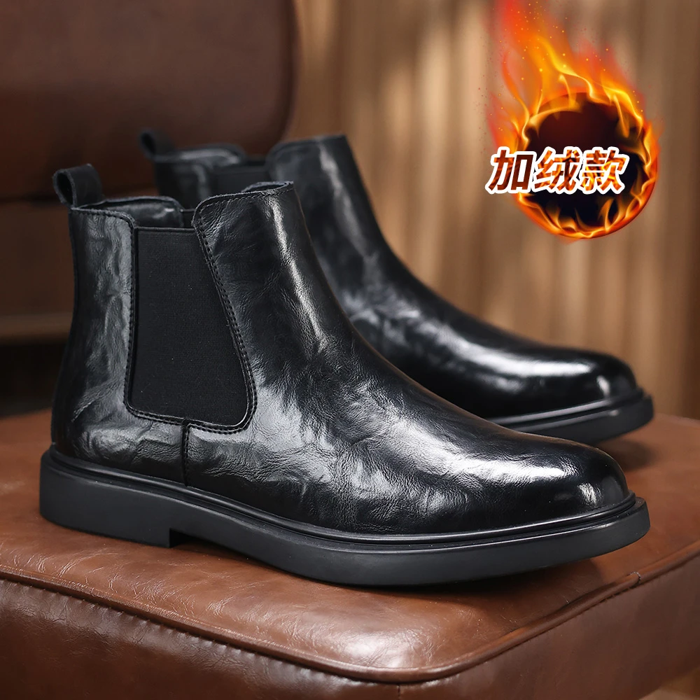 群狼·世家切尔西靴男士舒适时尚休闲百搭圆头短靴真皮复古英伦风