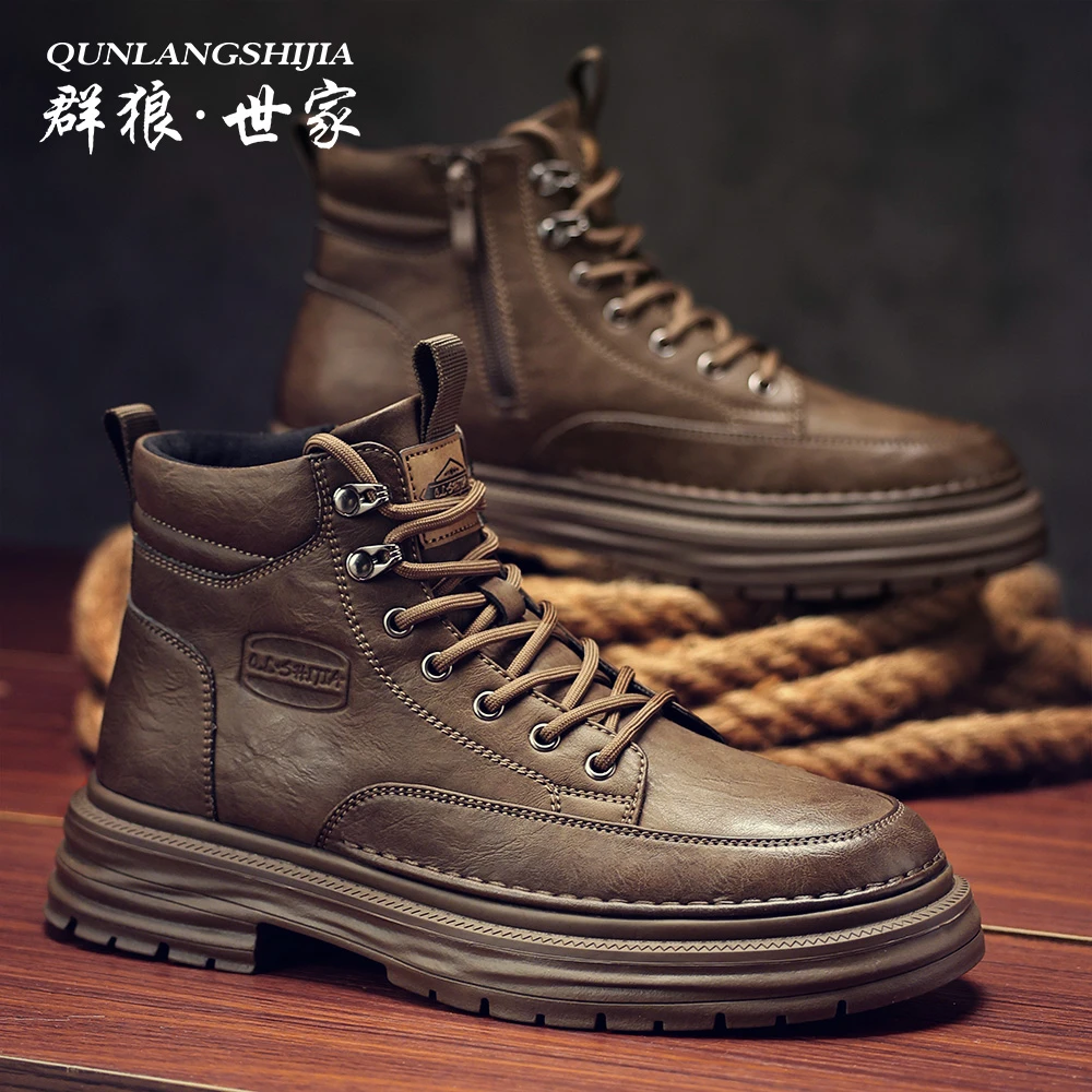 群狼·世家男士休闲马丁靴2024秋冬时尚复古英伦风潮流厚底男靴子