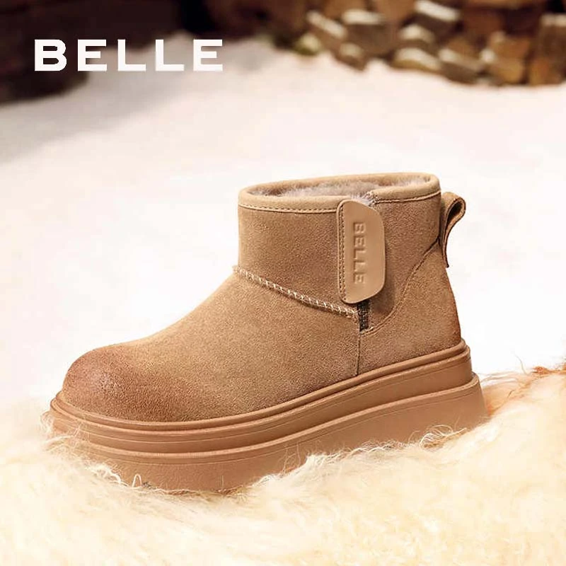 百丽休闲舒适雪地靴女新年冬季品牌新款百搭加绒保暖短靴B2163DD4