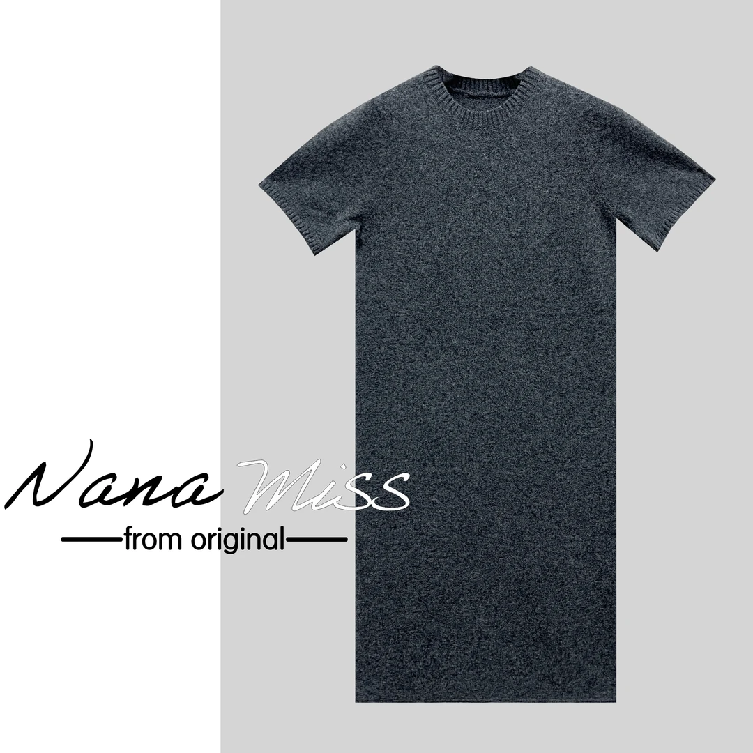 [慵懒风毛衣裙】圆领短袖中长款2024秋冬新款慵懒风毛衣针织裙