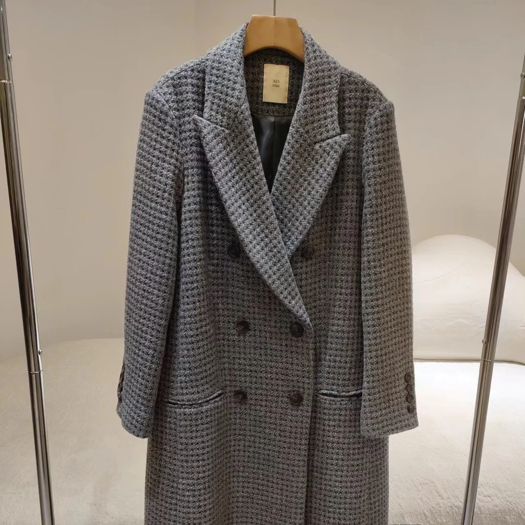 【高端线-进口面料】灰色华夫格2023冬意式老钱儿风西服款毛呢外套