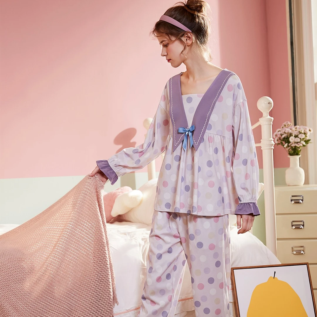 安之伴春夏新款家居服套装大码女士长袖休闲甜美宽松82231722574