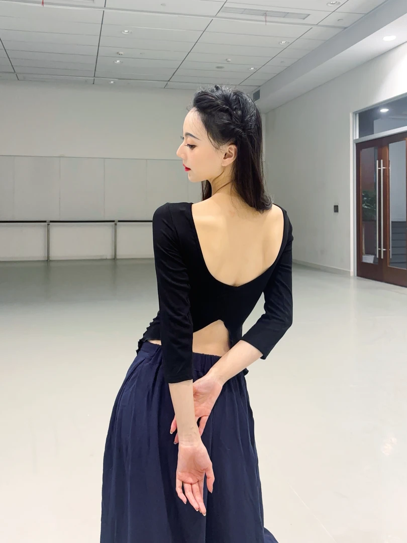 舞木木舞服 爆款古典舞服气质瑜伽收褶双面穿现代舞露背基训舞服