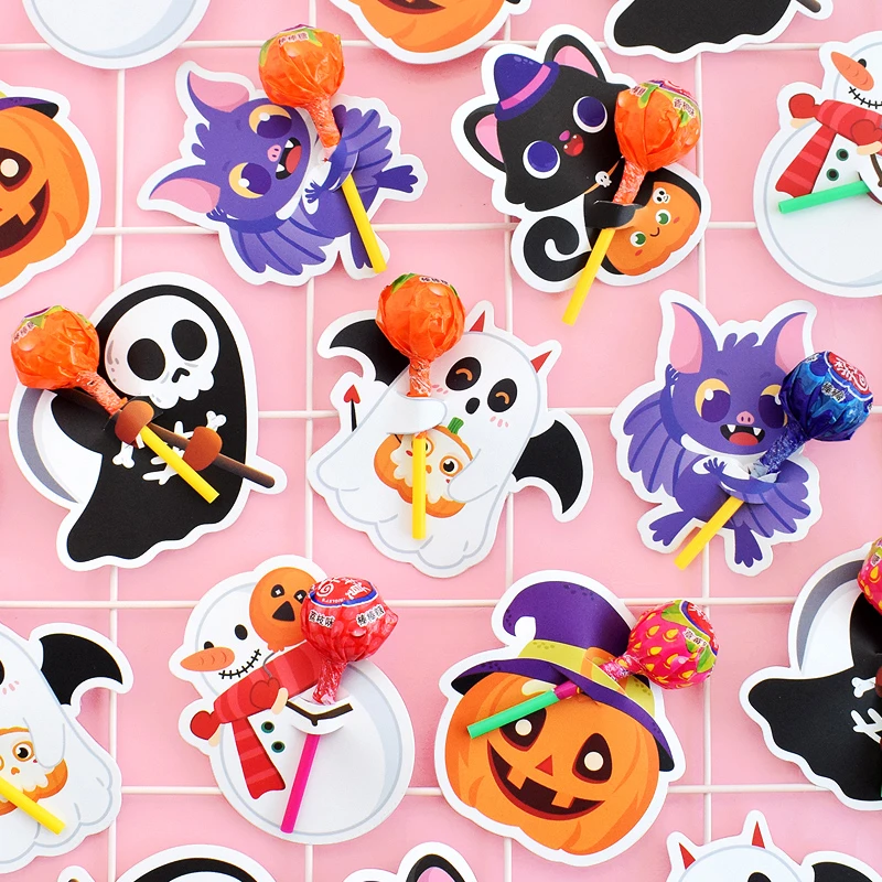 万圣节棒棒糖装饰卡纸定制卡通可爱cos南瓜女巫创意派对氛围布置