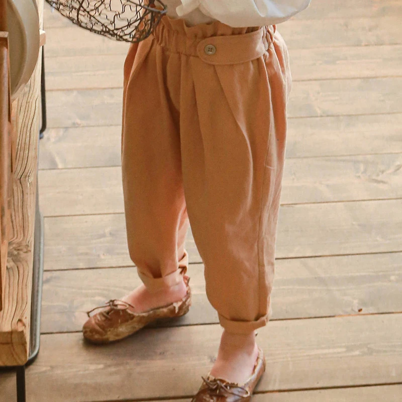 小童休闲裤春秋宽松洋气纯棉小脚裤女童宝宝复古韩版儿童萝卜裤