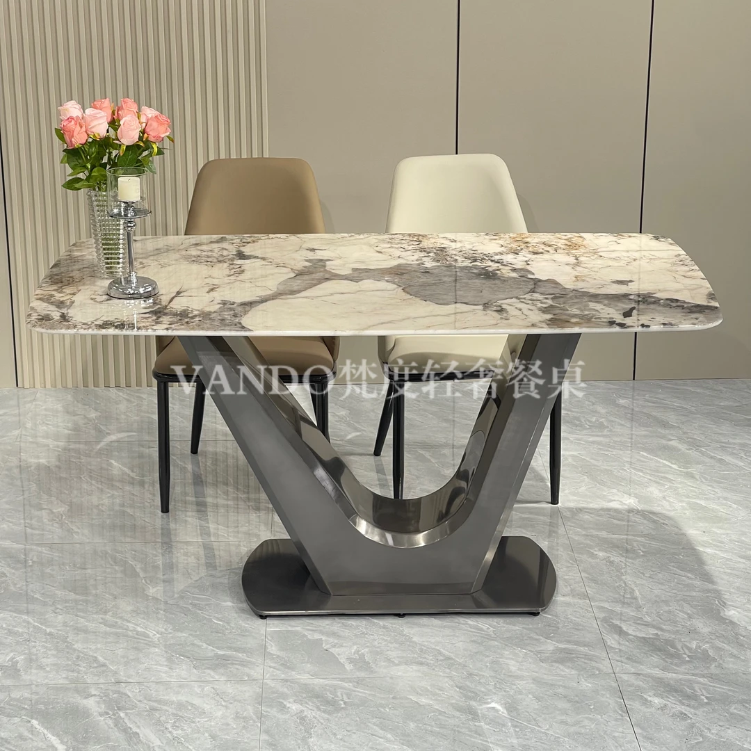 意式轻奢天然大理石餐桌椅组合饭桌家用长方形餐桌现代简约小户型