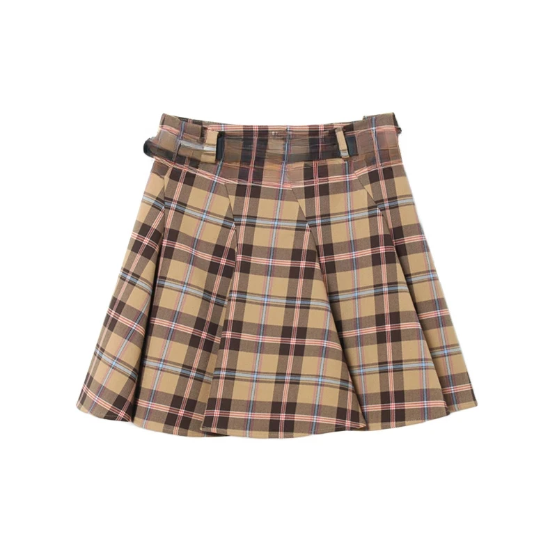 L619摩登复古格纹短裙