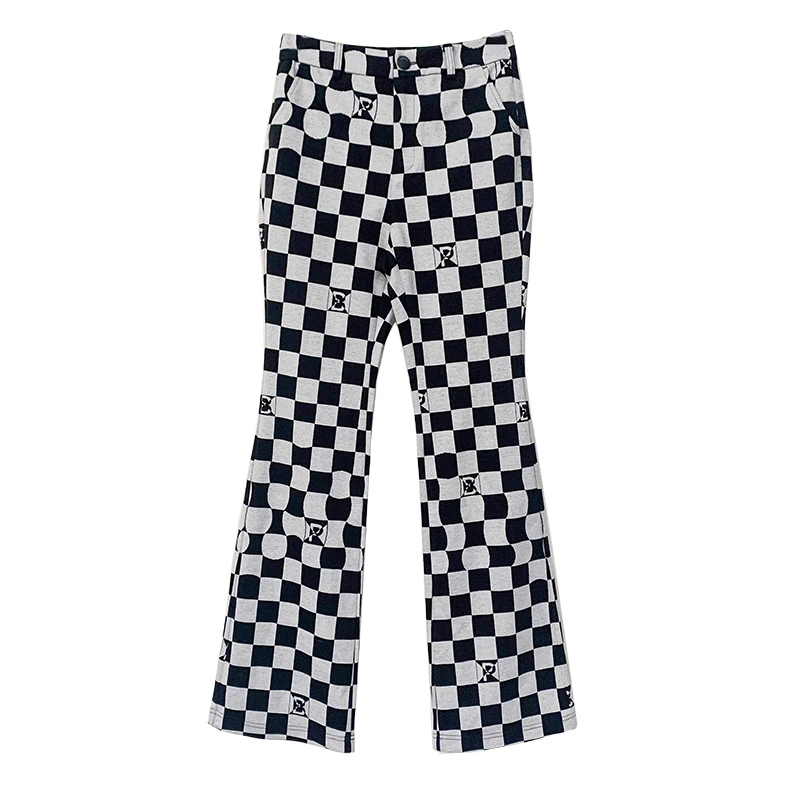 L317棋盘格微喇长裤
