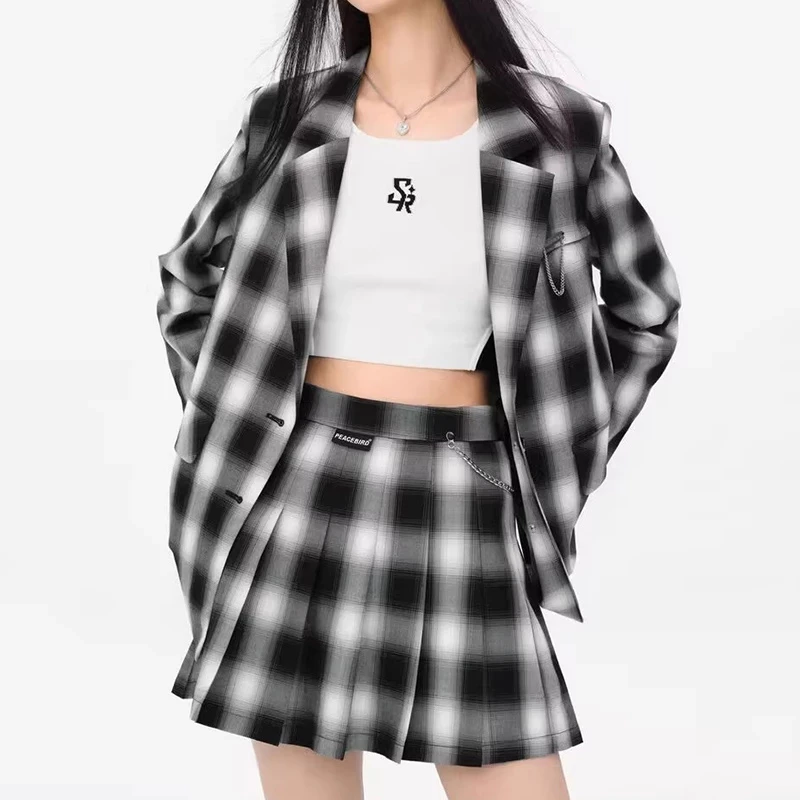 L409格纹廓形西装