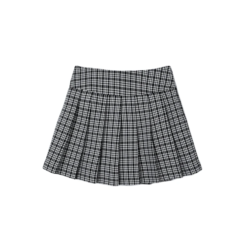 鸟撤柜女装 一线品牌 剪牌青仓 L275千鸟格时尚百褶裙