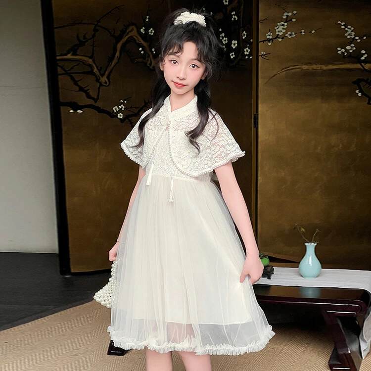女童夏季中国风连衣裙套装2024新款儿童洋气披肩纱裙两件套裙