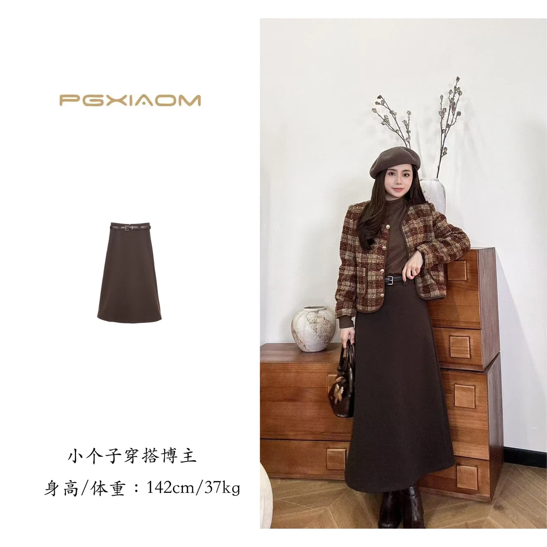 【PGXIAOM】润秀定制咖色A字半裙QZ9365